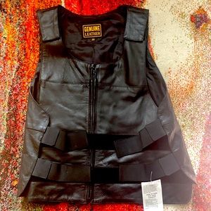 Black genuine leather vest